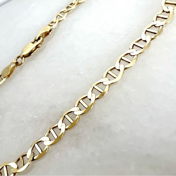 14K Yellow Gold 4mm 7.5" Mariner Anchor Link Chain Bracelet Lobster Clasp - New - Picture 2 of 6